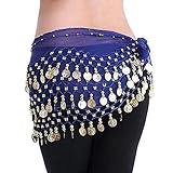 YiLang Orientaler Tanzgürtel für Damen und Mädchen, Bauchtanz, Seide, Schal mit Pailletten, Kostüm, blau, One Size