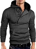 Grin&Bear Slim fit Halfzip Jacke Kapuze Hoodie Sweatshirt Kapuzenpullover, anthrazit-schwarz, L, GEC401