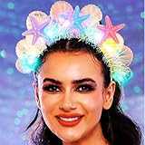 Reaky Leuchtende Seestern-Stirnbänder, LED-leuchtende Muschel-Haarbänder, glitzernde Meerjungfrau-Kopfbedeckung, Strandparty, Rave-Kostüm, Haar-Accessoires für Frauen
