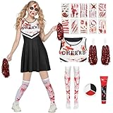 Amycute Zombie Kostüm Mädchen, Zombie Cheerleader Kostüm Mädchen, Cheerleader Kostüm Damen Sexy, Halloween Kostüm Cheerleader, Faschingskostüme für Karneval Party Cosplay (B (Damen), L)