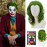 VEQENIFY Perücke Grün für Joker Kostüm Herren Joker Perücke Herren Joker Perücke Locken Joker Makeup Gesichtsfarbe Joker Tattoo Schwarze Haarnetz Joker Kostüm für Halloween Fasching Karneval Party