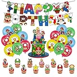 Super Mario Geburtstagsdeko Super Mario Geburtstag Party Deko Jungen Mädchen Kindergeburtstag Deko Set Enthält Happy Birthday Banner Girlande Super Mario Kuchen Muffins Deko Tortendeko Luftballons