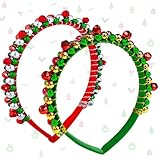 2 Stück Weihnachts Kopfschmuck,Weihnachtsstirnband,Weihnachten Haarschmuck mit Glöckche, Weihnachten Haarreif für Kinder Erwachsene, Weihnachts Party Accessoire Rot Grün
