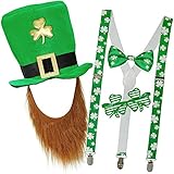com-four Leprechaun, Kobold Kostüme zum St. Patricks Day - Outfits und Accessoires für das grüne, irische Fest - Für Fasching, Fastnacht, Karneval, Parade, Motto-Party, Irish Pub (04-teilig - Set02)