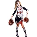 set high (PKT) (9902690) Child Girls Red Zombie Cheerleader Costume (9-10yr)