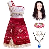 DGMYFY Vaiana 2 Kostüm Mädchen mit Perücke,Fluoreszierende Halskette,Muschelarmband,Kronengirlande Vaiana Kostüm Kinder Moana 2 Kostüm Mädchen Geburtstag Karneval Cosplay