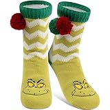 United Labels The Grinch Hüttensocken - Haussocken mit Bommel & Sherpa Futter für Damen Kuschelsocken Flauschige Wintersocken warme Frauen Socken OneSize Grün