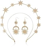 Halo Krone,Goldene Sternkrone,Haarreif Sonne Mond und Sterne,Glitzer Sonne Mond Sterne Haarreif Zubehör für Frauen Boho Hochzeit Karneval Kopfschmuck (Gold A, Normal)