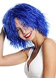 WIG ME UP - MMSLW-K2079 Perücke Damen Herren Karneval struppig strohig voluminös Kobold Clown Blau