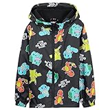 Pokemon Regenjacke Kinder Wasserdicht - 100% Polyester Kinder Regenjacke Jungen - Bequeme Regenjacke Mädchen und Jungen (Schwarz AOP, 9-10 Jahre)