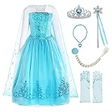 ReliBeauty Mädchen Kleid Prinzessin Langarm Falten Pailletten Schneeflocken Kostüm,2-3Jahren/94-104cm(Etikett100)