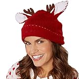 dressforfun 303621 Unisex Weihnachts Winter Mütze Rentier mit Ohren und Geweih, rot