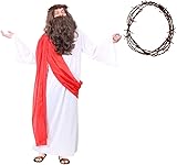 I LOVE FANCY DRESS Jesus-Christus-Kostüm – Standard – weißer Bademantel mit roter Schärpe mit Dornenkrone – lustiges Herren-Kostüm, Party-Kostüm