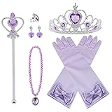 Vicloon Prinzessin Kostüme Zubehör Set of 7, Mädchen Dress up Zubehör mit ELSA Handschuhe, Pfirsichherz Krone, Zauberstab, Ring, Halskette, Ohrring für Geburtstage, Cosplay und Festivals - Lila