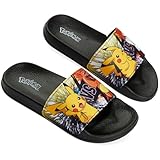 Pokemon Pantoletten Kinder Schlappen, Sandalen für Strand, Schwimmbad - Geschenke für Jungs (Schwarz/Orange, 35-36 EU)