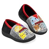 Pokemon Hausschuhe Kinder Junge, Kinder Hausschuhe, Pikachu Hausschuhe Jungen, Anti-Rutsch, 28-38 (Schwarz/Rot, 30/31 EU)