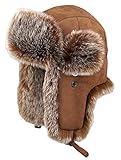 Insun Unisex Fliegermütze Wildleder Winddicht Trappermütze Warme Kunstfell Russische Mütze Braun XXL