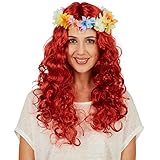 dressforfun Frauenperücke, Locken Hawaii | Mit abnehmbarem Blütenband | Perfekt für Fasching, Straßenumzüge und Mottopartys geeignet