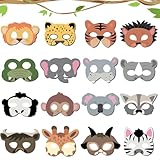 CPRNQY 16 Stück Tiermasken für Kinder, Hohe Qualität Papiermasken für Tierpartys, Umweltfreundliches Tiermasken Set für Party, Tier Maske für Cosplay, Hallowee, Maskerade, Karneval, Partyzubehör