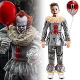 DUOLAM Halloween Clown Pennywise Kostüm: Kinder Horror Clown Kostüm Set, Horrorfilm Killer Clown Pennywise Cosplay Kostüm Outfit, Verkleidung Kleidung Rollenspiel für Halloween Karneval Party