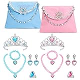 Hifot Handtasche Schmuckset für Kinder, Elsa Krone Halskette Armband Ring Ohrring Schneeflocke Taschen Kinderschmuck Set, Prinzessin Ankleiden Partyartikel Geburtstag Geschenk
