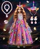 Prinzessin Kleid Mädchen, Einhorn Kostüm Kinder Mädchen Kleid mit Stirnband, Krone und Halsketten Set, Prinzessin Einhorn Kostüm Kleid für Kinderparty Weihnachten Halloween Karneval Cosplay (120)