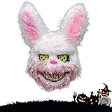 FiveMileBro Blutige Kaninchen Maske, Halloween Gruselige Maske, Plüsch-Hasenmaske für Erwachsene Kinder, für Halloween Kostüm Karnevalsparty Cosplay Maskerade(Kaninchen)