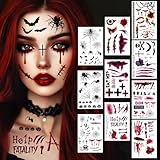 Halloween Tattoos, 10 Blatt Kinder Erwachsene Gesichtstattoo, Horror Kostüm Herren Karneval Schminke Accessoires, Fasching Zombie Hexe Vampir Kostüm Damen Gruselig Narben Teufel Gesicht Aufkleber