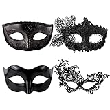 AYNKH Maskerade Masken 4PCS schwarz venezianischen Party Augenmaske Sexy Dress-Up Zubehör Spitze Kunststoff Klassische Zorro Style Maske für Paare Frauen und Männer