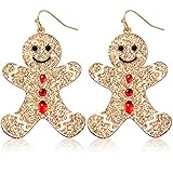 Herdear Damen Weihnachten Ohrringe Glitzer Tropfen Baumeln Ohrringe Weihnachten Ohrhänger mit Strass Knöpfen Weihnachten Party Schmuck für Frauen Mädchen Geschenke (Lebkuchenmann)