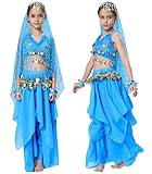 Fairycos Bauchtänzerin Kostüm Mädchen 1001 Nacht Kostüme Orientalisches Bauchtanz Karneval Faschingkostüme Kinder 152 158 Eisblau