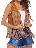 Springcmy Damenweste mit Fransen, 70er-Jahre, Hippie-Kostüm, ärmellos, Cowgirl, Westernimitat, Quaste, Leder, Oberbekleidung, Strickjacke, Streetwear, A-Kaki, L