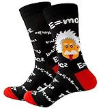 FGFD&OU Socken für Herren und Damen Lustiges Socken Mathematische Socken für Männer Geschenk Neuheit Baumwolle Unisex, Sportsocken, Skateboard-Socken für Sommer und Winter (Schwarz-Einstein)