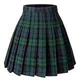 Hoerev Frauen Mädchen vielseitig Plaid gezauter Rock mit Shorts für kaltes Wetter,Grünblau,EU 40