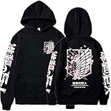 Sybnwnwm Attack on Titan Hoodie Survey Corps Wings of Freedom Print AOT Anime Langarm Pullover Unisex, Schwarz , L