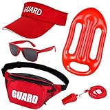 Goenb 5 Stück Life Guard Kostüm Zubehör, Rettungsschwimmer Kostüm Set Bademeister Kostüm Herren Damen Rettungsschwimmer Kostüm Set Für Fasching Karneval (Rot)