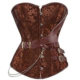 Josamogre Steampunk Corsage Korsett Gothic Bustier Leder Kunstleder überGrößen Burlesque Piraten Halloween top Braun S