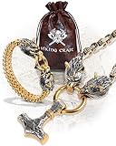 VIKING CRAFT 60cm Halskette Herren + 21cm Armband aus Edelstahl - Thor+ Fenrir Set Wikinger Schmuck Kette u. Armreif - Wikinger Deko, Wikinger Kette, Wikinger Geschenke für Männer Schmuck LARP