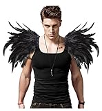 keland Herren Gothic Feder Epauletten Shrug Umhang Schulterklappen Schulterschmuck Federschultern Flügel Schulter EIN Paar (Schwarz)