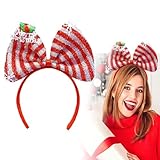 EONFAVE Weihnachtshaarreifen Erwachsene,Haarreif Weihnachten,Rot Weihnachts Haarreif,Bequem Weihnachts Kopfschmuck Damen,Rotes Stirnband mit Großer Schleife für Mädchen,Weihnachts Party Haarschmuck
