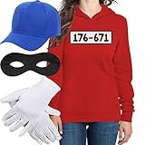 Shirtgeil Hoodie Damen Panzerknacker Kostüm Hoodie + MÜTZE + Maske + Handschuhe Frauen Kapuzenpullover Medium Rot