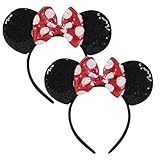 2 Pcs Mouse Ears, Maus Ohren Haarreif, Stirnbänder Schwarze Mausohren mit Roter Schleife und weißen Punkten für Maskerade/Geburtstagsfeier/Party für Kinder & Erwachsene