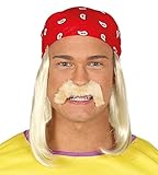 shoperama Hulk Hogan Wrestler Kopftuch mit Haaren und Schnäuzer Ringer Ringkämpfer Bandana Perücke Schnurrbart