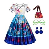 Gridamea Mirabel Kleid für Mädchen, Isabela Kostüm für Kleinkinder, Fantastisches Prinzessinnenkleid mit Tasche, Ohrringen, Brille, Outfit für Hochzeit/Party/Geburtstag/Halloween/Cosplay