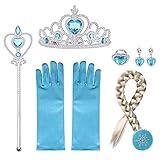URAQT Prinzessin Schmuck, Set Krone, Kleid Set, Handschuhe, Tiara Braid, Zauberstab, Prinzessin Krone, Ohrringes, Ringe, Geeignet für Mädchen