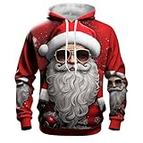 Weihnachtspullover Herren Hoodie Pullover Reindeer Schneemann 3D Druck Lustige Funky Weihnachtspulli Casual Unisex Christmas Kapuzenpullover Sweatshirt mit Tasche Weihnachtshoody