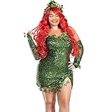 Edhomenn Deluxe Green Ivy Kostüm für Damen, Halloween-Kostüme, gefälschte Blätter, ärmellos, Paillettenkleid mit Handschuhen (01 Grün, XXXL)