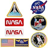 Bügel-Aufnäher im 8-teiligen Set mit US-Flagge, NASA-Logo, 100. Space Shuttle Mission, gestickte Aufnäher für Kleidung, Handarbeiten, individuelle Abzeichen