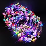 LED Blumenkranz Stirnband 12PCS - Garland Leucht Bunt Kopfbedeckung Floral Tiara Haarschmuck, Festival Geburtstag Weihnachten Party Hochzeit Dekor Blumenkranz Kopfschmuck