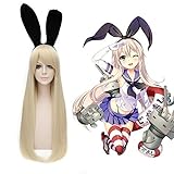 Anime Kantai Kollektion Shimakaze Cosplay Perücken 100 cm lang Gold Hitzebeständige Faser Haarteil Halloween Party Kostüm Perücke